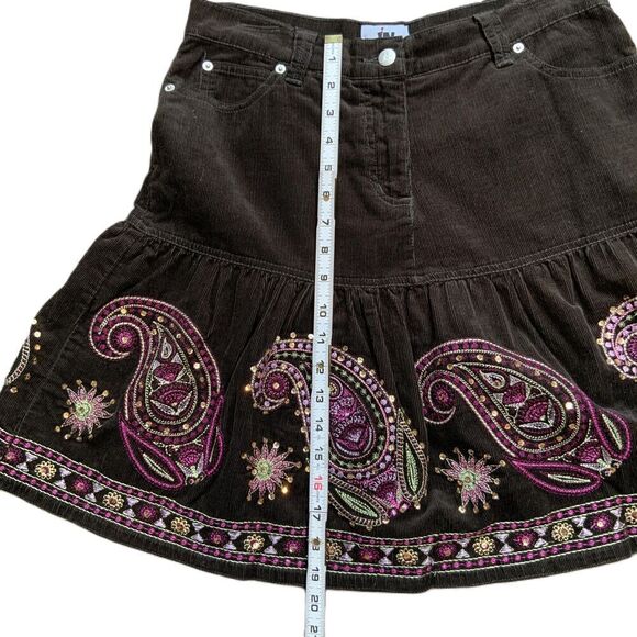 Junction West Brown Pink Embroidered Paisley Skirt Sz 10 Boho Indie Kawaii Fairy - Picture 7 of 13